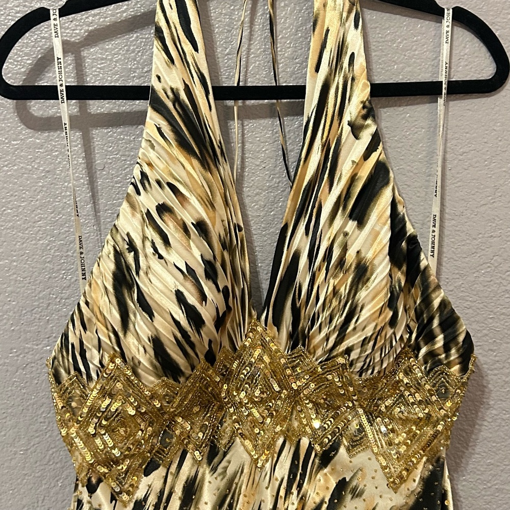 Dave & Johnny by Laura Ryner Bedazzled Backless Halter Maxi Dress